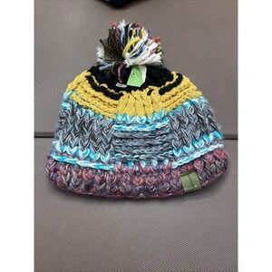 Bula Hat Knit Pom-Pom Warm Winter Snow Colorblock Multi Color New Patch Bright C